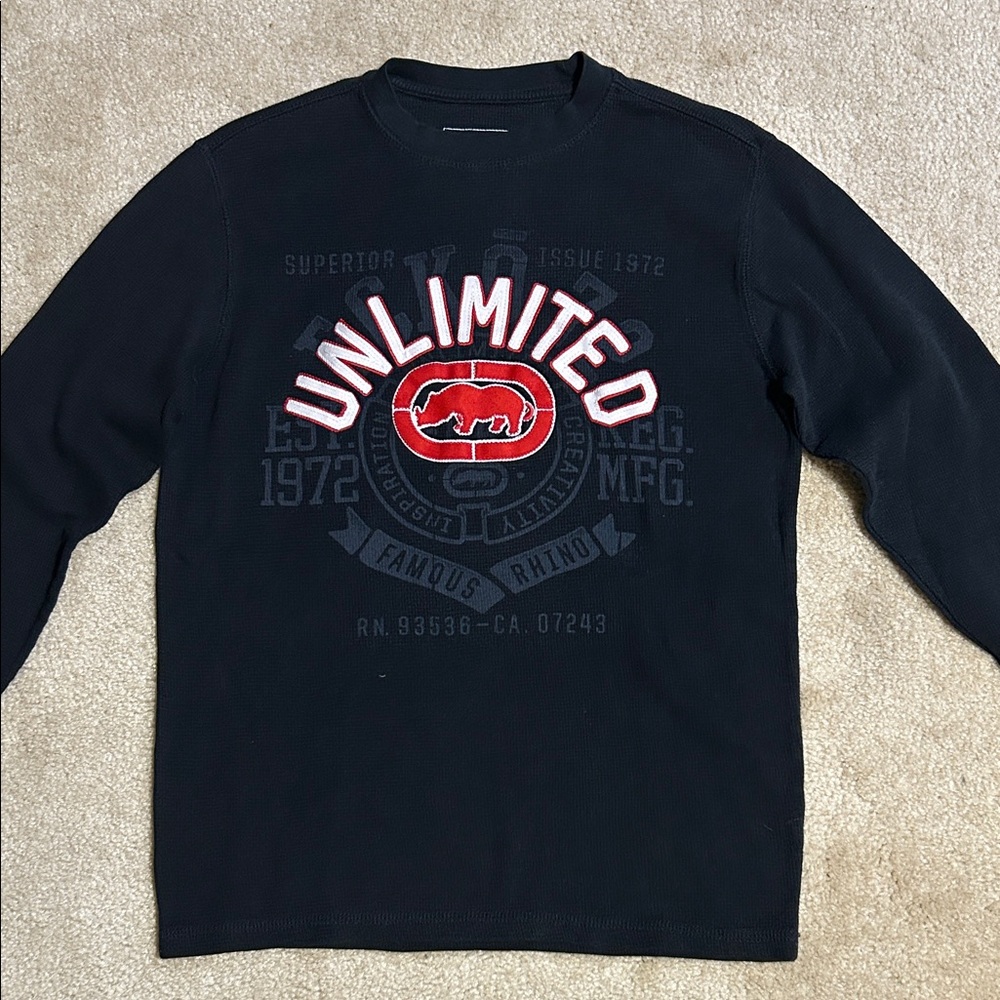 Ecko Unlimited Black Thermal Long Sleeve with Red and White Embroidered Logo
